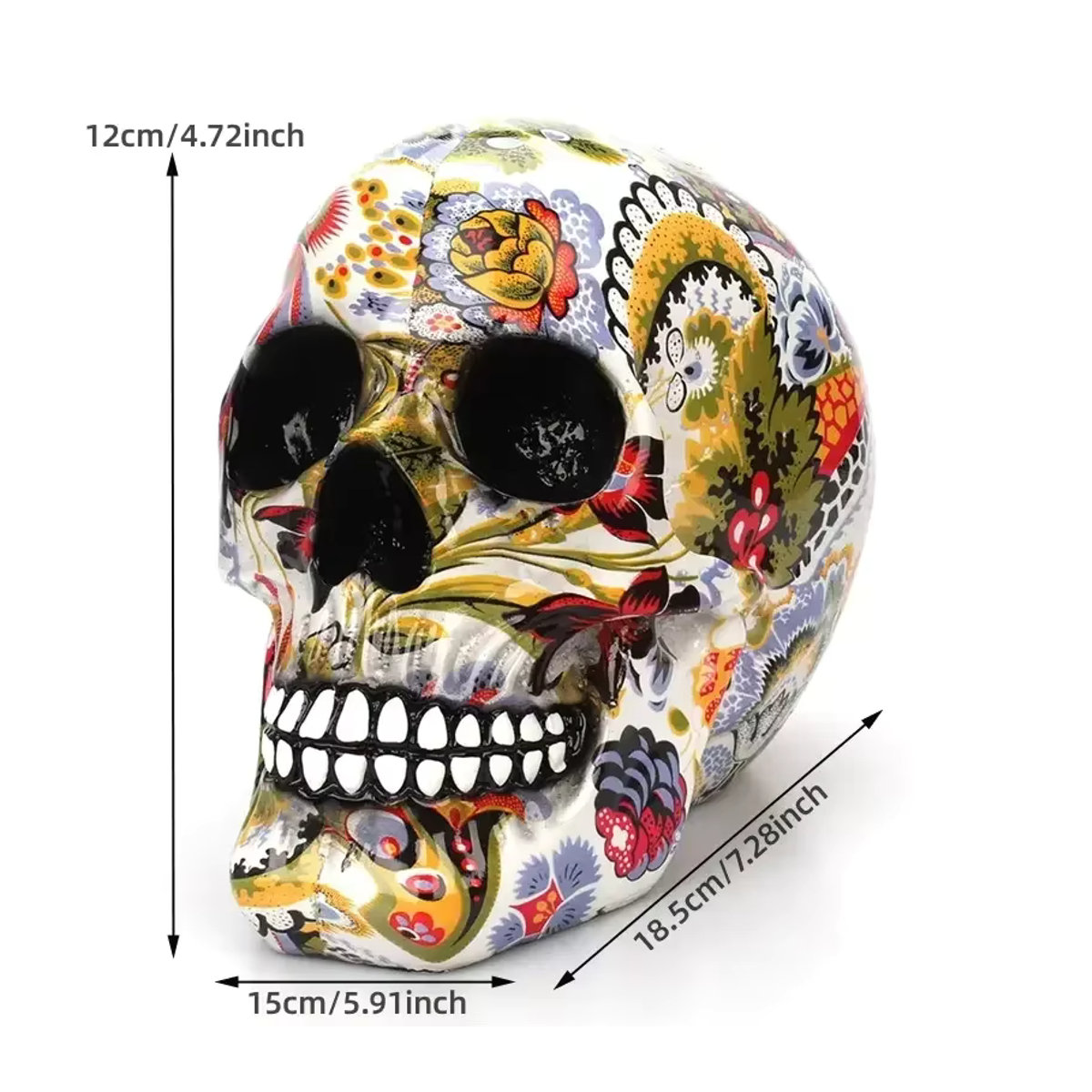 MINIDEAL Halloween-Schädel-Dekoration aus Kunstharz mit floralem Design in Mehrfarbig - Bild 6