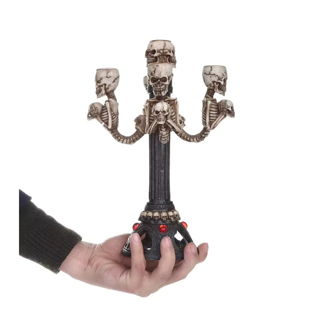 MINIDEAL Halloween Schädel Kerzenhalter aus Kunstharz in Weiß für Teelichter im Punk-Stil - Bild 2