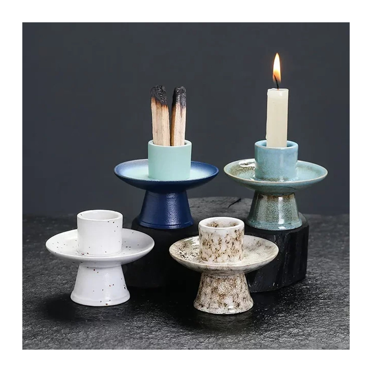 MINIDEAL Keramik Kerzenständer und Räucherstäbchenhalter in Morandi Color, minimalistisches Design für Stabkerzen und Palo Santo Sticks - Bild 1