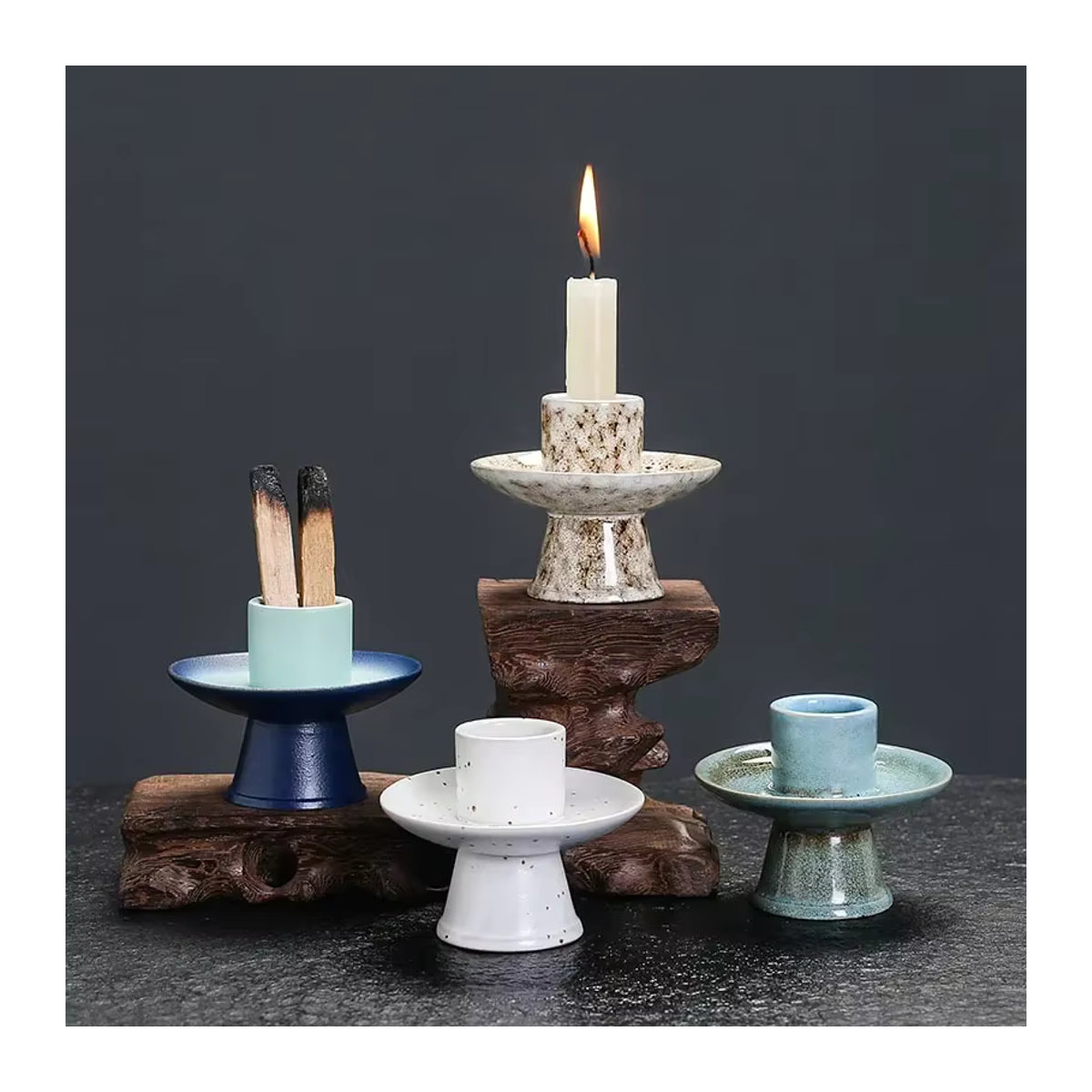 MINIDEAL Keramik Kerzenständer und Räucherstäbchenhalter in Morandi Color, minimalistisches Design für Stabkerzen und Palo Santo Sticks - Bild 2