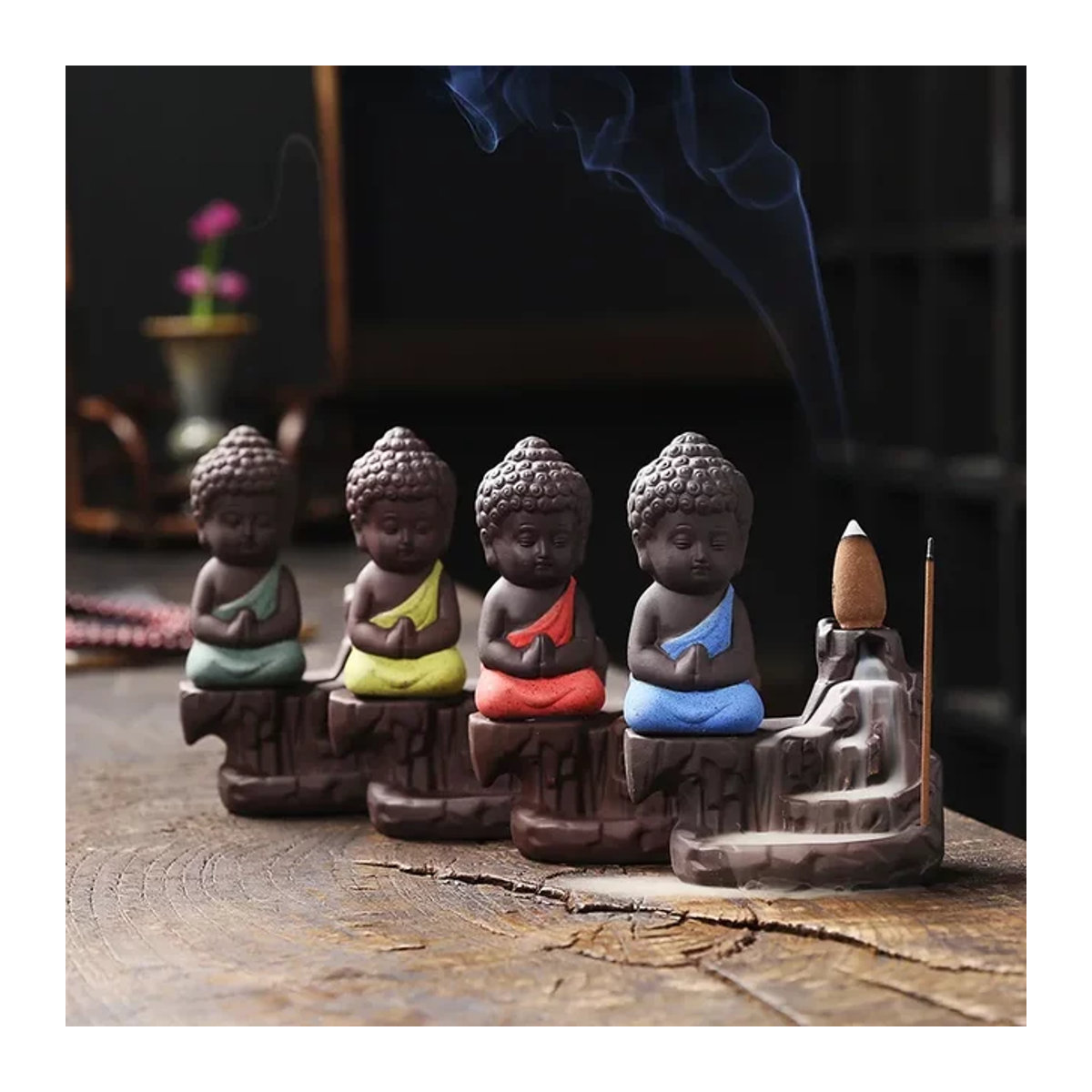 MINIDEAL Keramik Wasserfall Weihrauchbrenner Mönch Bodhisattva Buddha in Gelb und Mehrfarbig - Bild 1