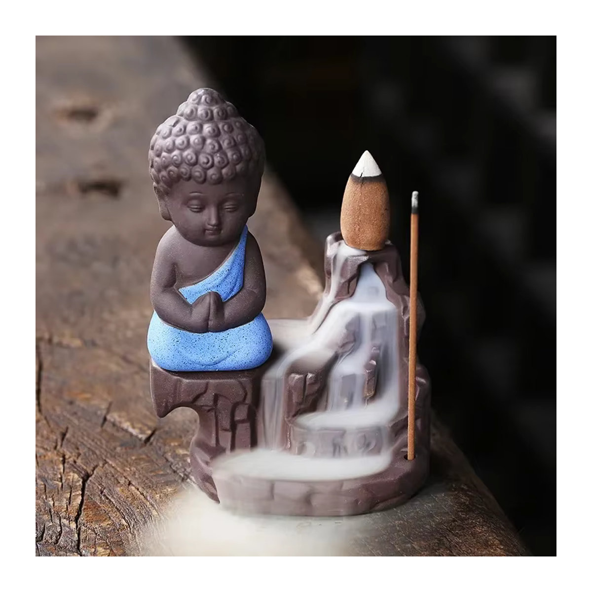 MINIDEAL Keramik Wasserfall Weihrauchbrenner Mönch Bodhisattva Buddha in Gelb und Mehrfarbig - Bild 2