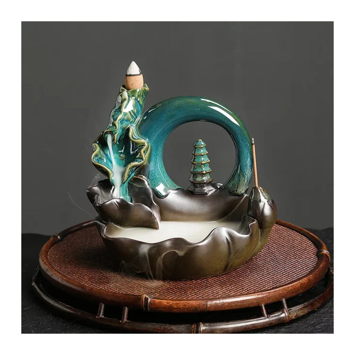 MINIDEAL Keramik Weihrauchbrenner Lotus Der Mond Pagode Rückfluss Wasserfall als Home Ornament in mehrfarbigem Design - Bild 1