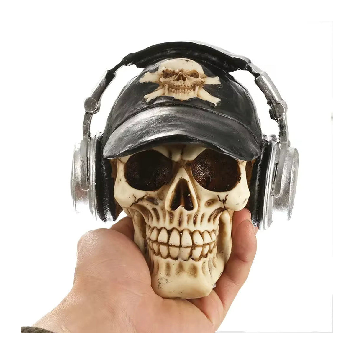 MINIDEAL Kreative Schädel Ornamente mit Kopfhörern und Baseballmütze aus Kunstharz, mehrfarbig - Bild 3