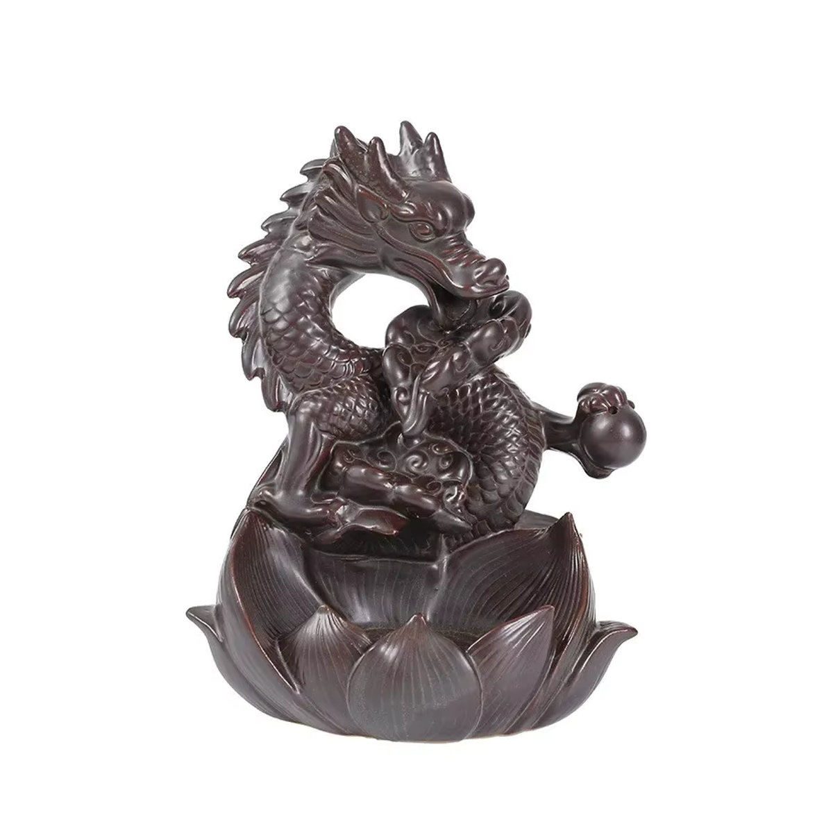 MINIDEAL Lotus Dragon Keramik Wasserfall Rückfluss Weihrauchbrenner in Braun - Bild 3