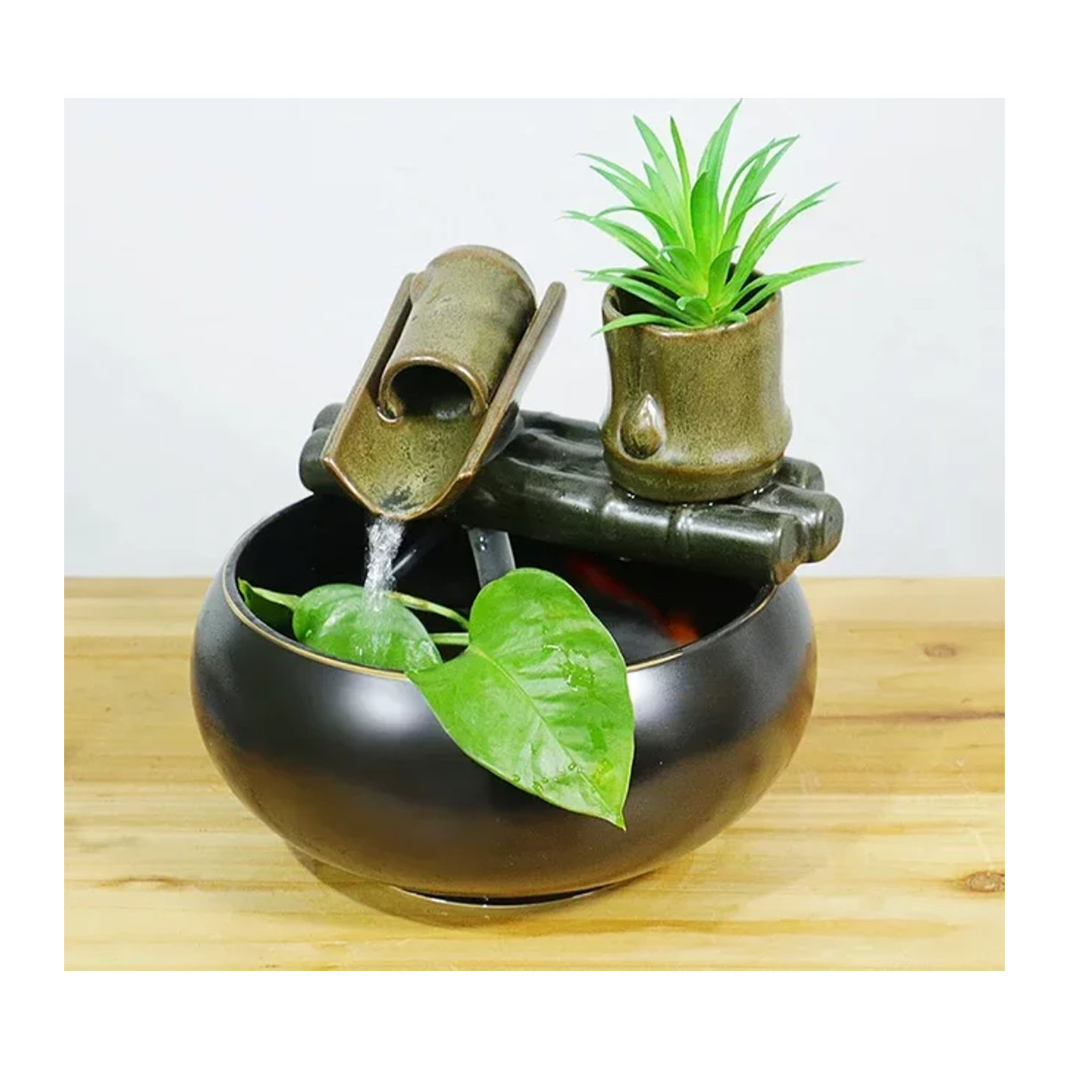 MINIDEAL Multifunktionaler Innenwasserbrunnen mit Mini Aquarium und Blumentopf aus Naturstein in Grau und Schwarz - Bild 1