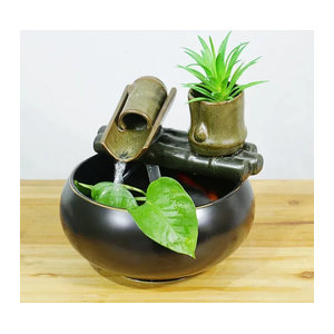 MINIDEAL Multifunktionaler Innenwasserbrunnen mit Mini Aquarium und Blumentopf aus Naturstein in Grau und Schwarz