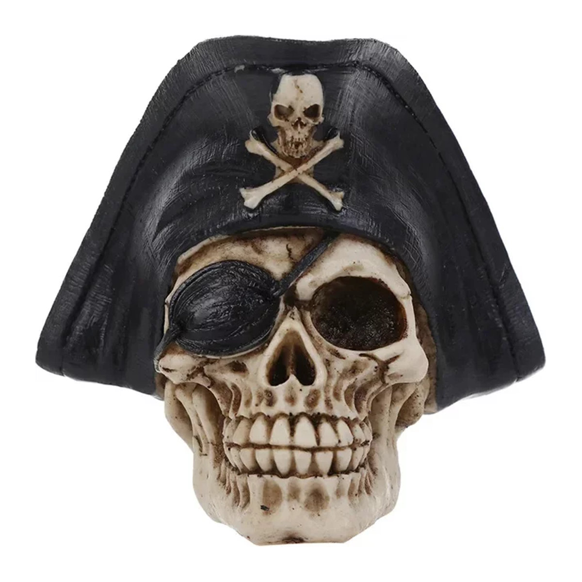 MINIDEAL Piraten Schädel Statue aus Kunstharz in Beige für maritime Dekoration und Halloween - Bild 1