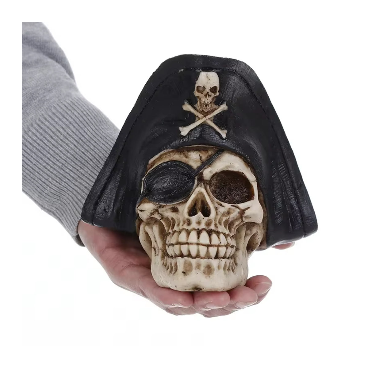 MINIDEAL Piraten Schädel Statue aus Kunstharz in Beige für maritime Dekoration und Halloween - Bild 5