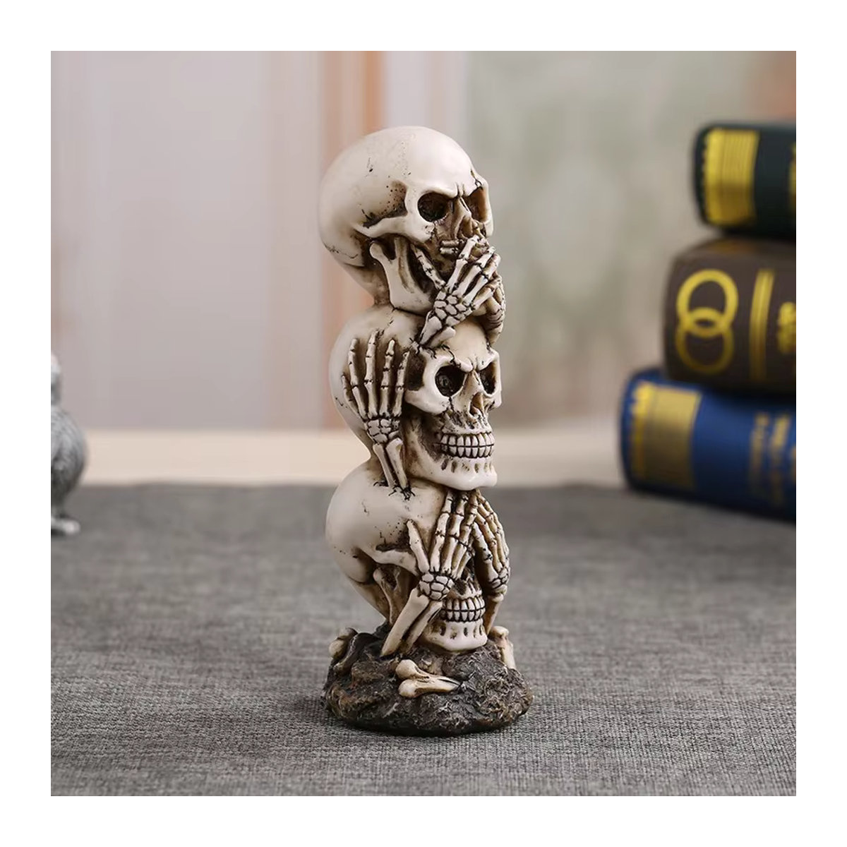 MINIDEAL Punk Schädel Ornament aus Kunstharz in Weiß als kreative Halloween Desktop Dekoration - Bild 2