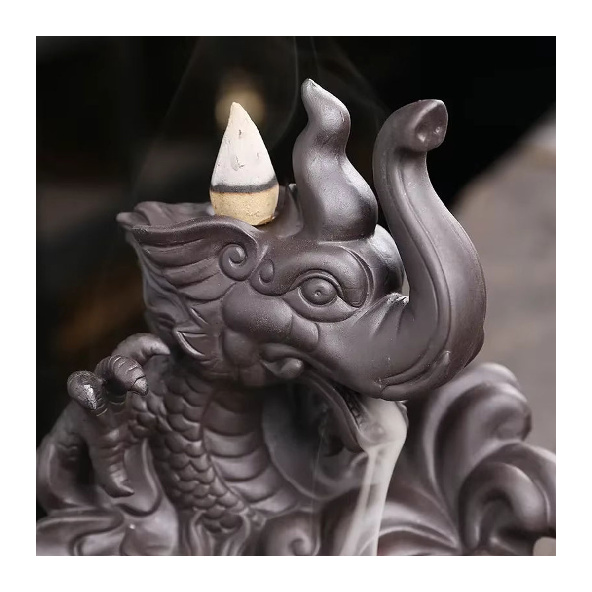 MINIDEAL Räuchergefäß aus Keramik mit Elefant und Drache in Lila und Grau für deine Heimdekoration - Bild 4