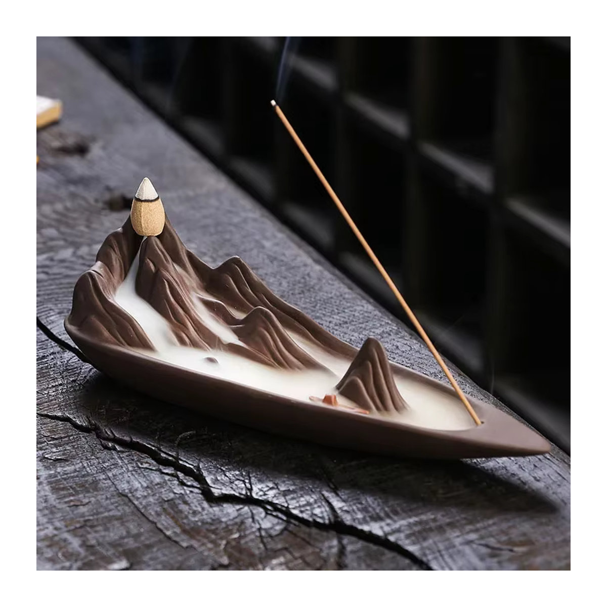 MINIDEAL Rückfluss-Räucherer aus Keramik in Lila und Braun mit Berglandschaft und Fischer-Motiv - Bild 2
