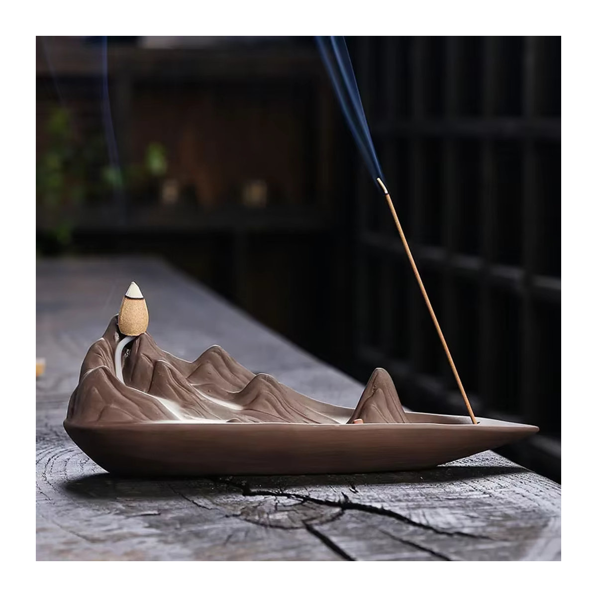 MINIDEAL Rückfluss-Räucherer aus Keramik in Lila und Braun mit Berglandschaft und Fischer-Motiv - Bild 3