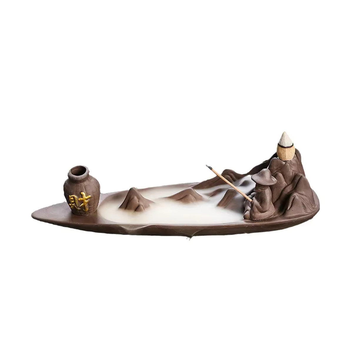 MINIDEAL Rückfluss-Räucherer aus Keramik in Lila und Braun mit Berglandschaft und Fischer-Motiv - Bild 4