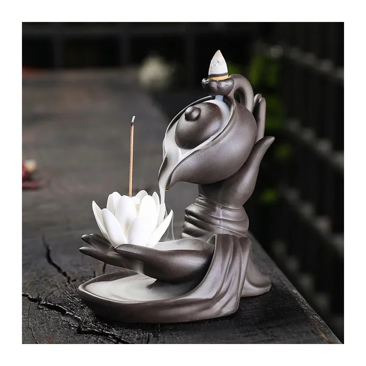 MINIDEAL Rückfluss-Räuchergefäß Buddha mit Lotus-Design aus Keramik in Lila und Schwarz - Bild 1