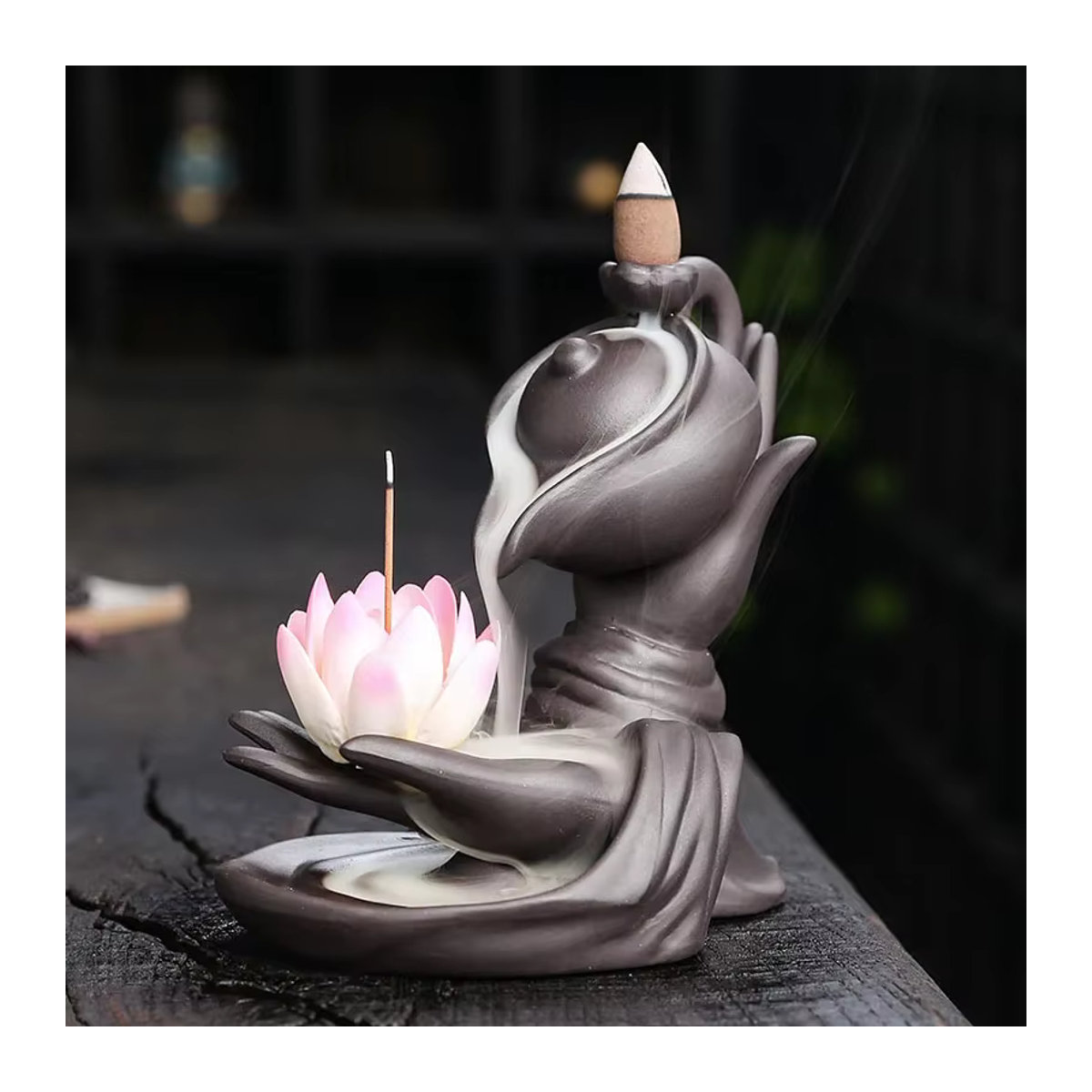 MINIDEAL Rückfluss-Räuchergefäß Buddha mit Lotus-Design aus Keramik in Lila und Schwarz - Bild 2