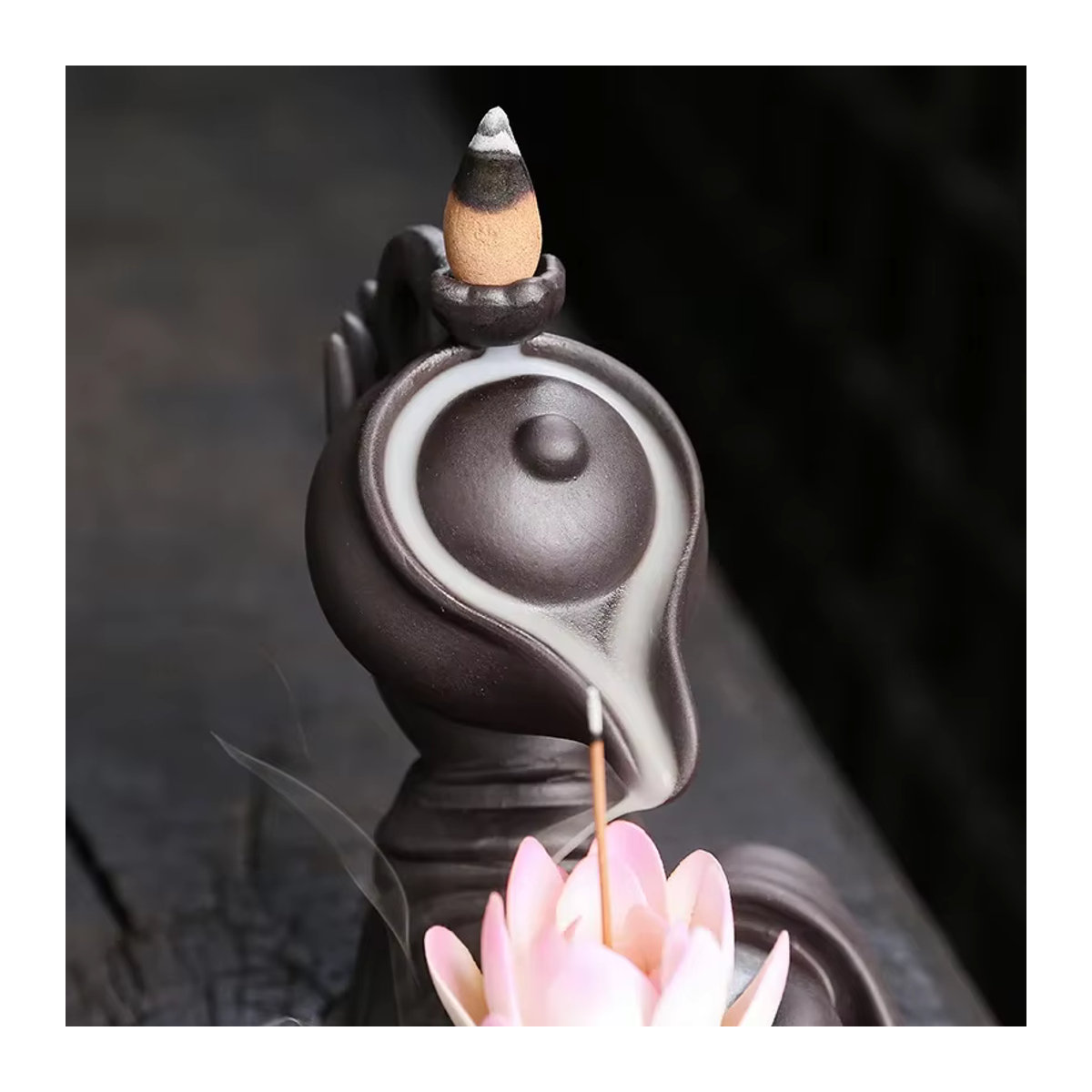 MINIDEAL Rückfluss-Räuchergefäß Buddha mit Lotus-Design aus Keramik in Lila und Schwarz - Bild 3