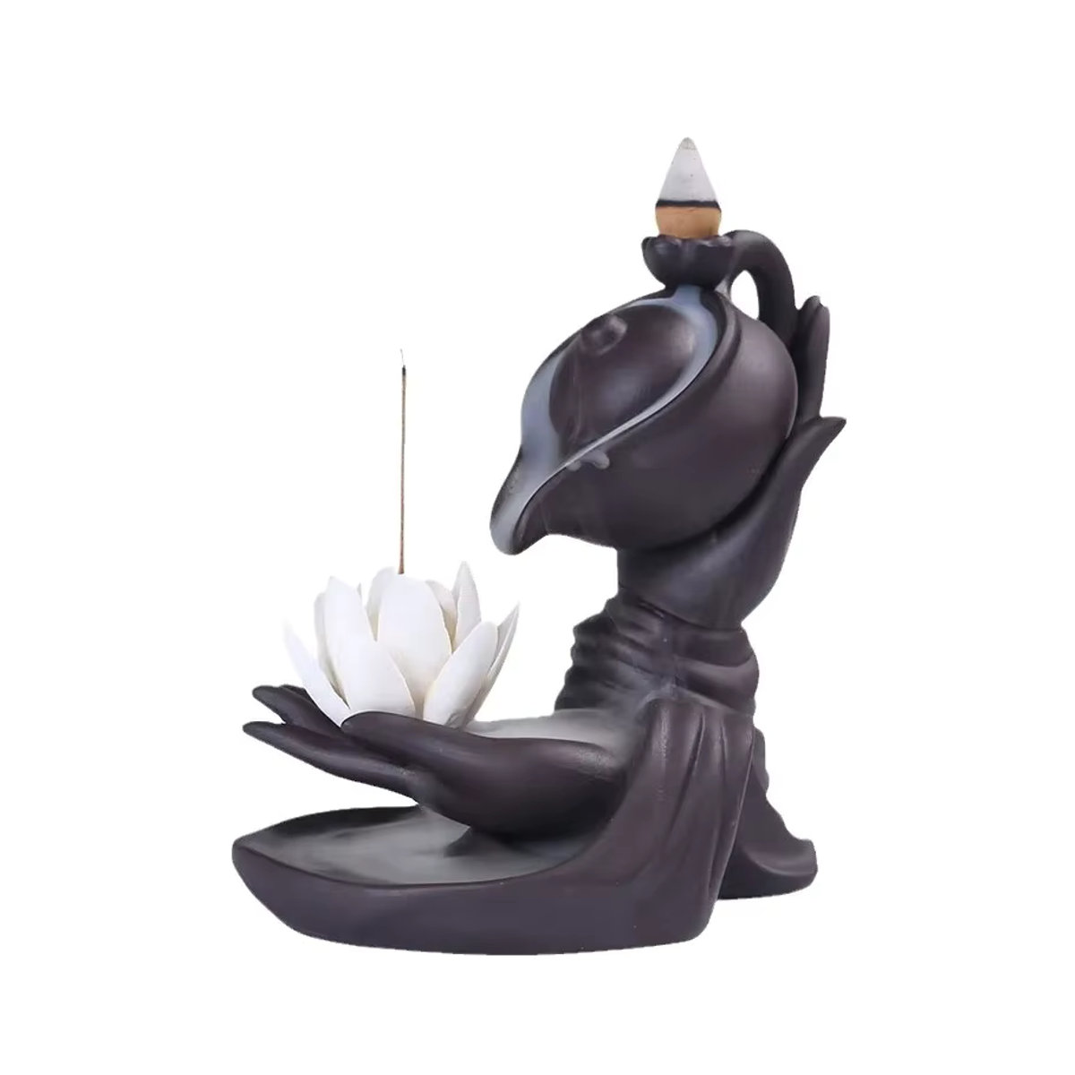 MINIDEAL Rückfluss-Räuchergefäß Buddha mit Lotus-Design aus Keramik in Lila und Schwarz - Bild 5