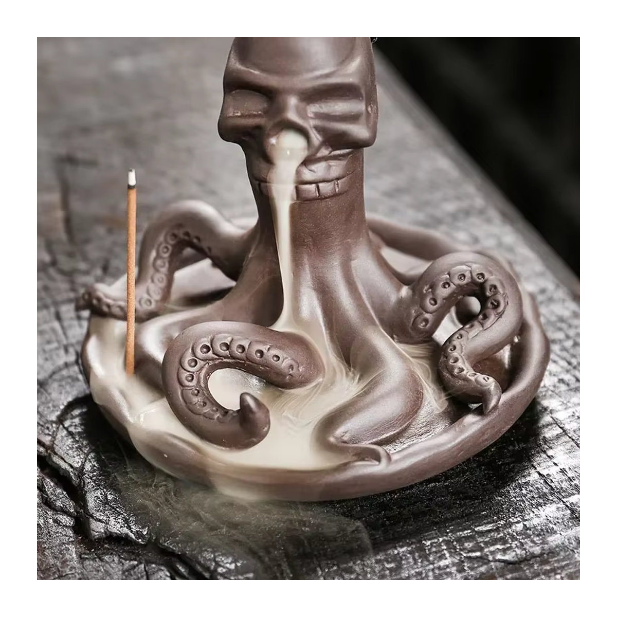 MINIDEAL Rückfluss-Weihrauchbrenner Oktopus aus Keramik in Braun für Räucherstäbchen und maritimes Wohnambiente - Bild 4