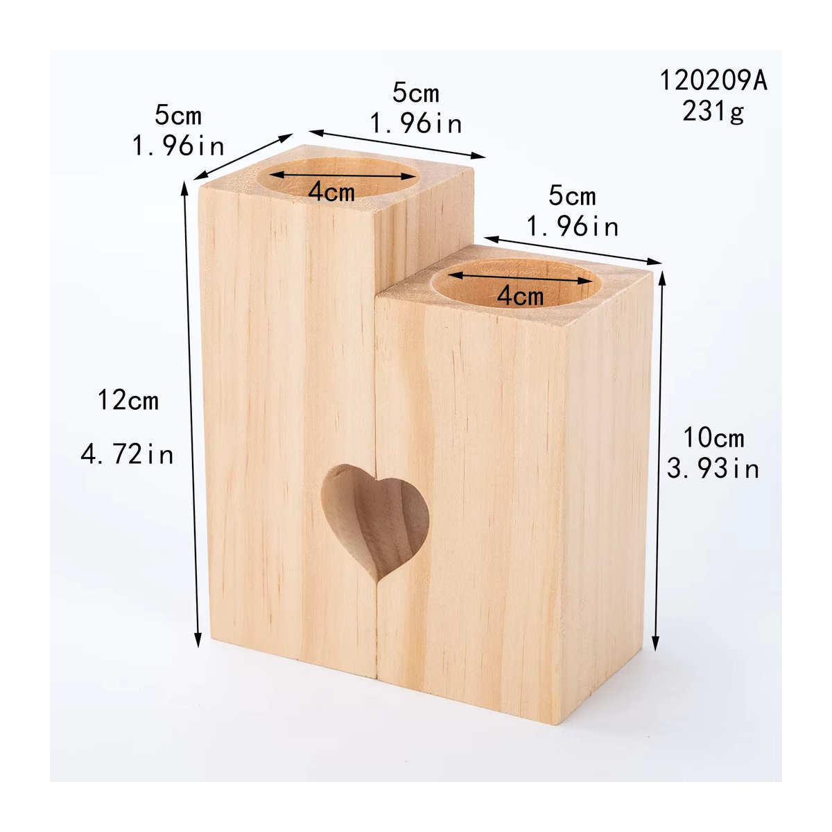MINIDEAL Teelichthalter aus Holz in Braun, 2er-Set Herz-Kerzenständer für romantische Dekoration im skandinavischen Stil - Bild 4