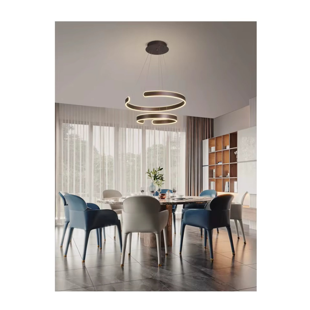 Minimalistische C-förmige Pendelleuchte von JIANKEXING in Schwarz für Wohnzimmer und Restaurant - Bild 2