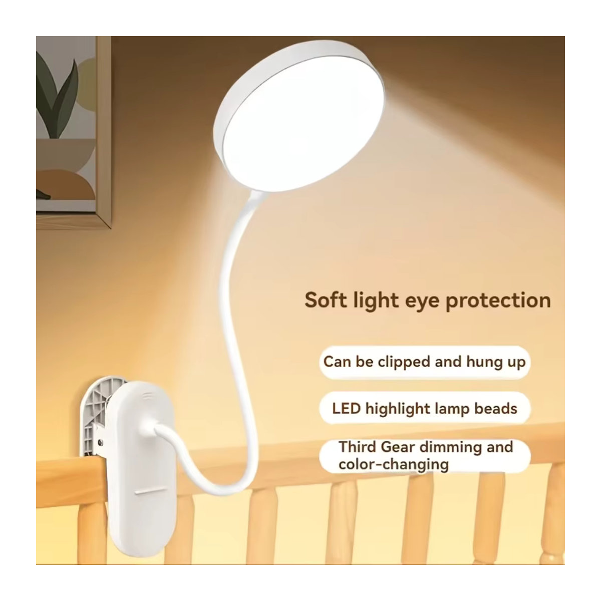 Minimalistische Clip-on LED Schreibtischlampe mit USB-Ladefunktion in Weiß - Bild 2