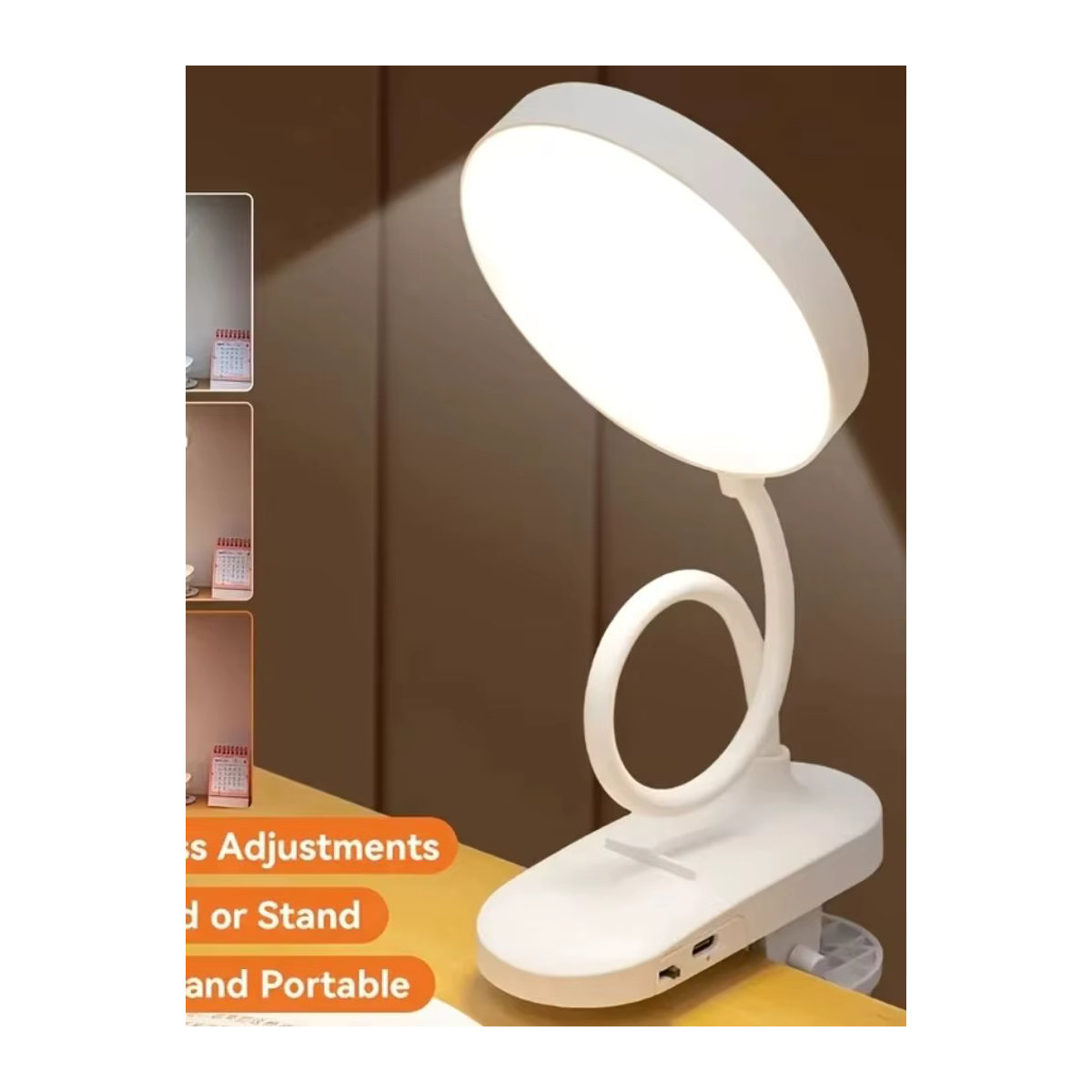 Minimalistische Clip-on LED Schreibtischlampe mit USB-Ladefunktion in Weiß - Bild 5