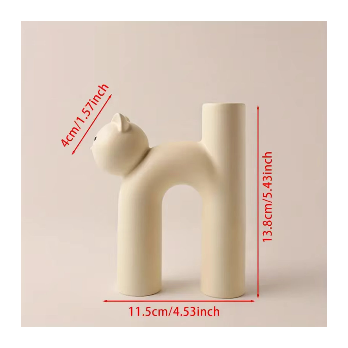 Minimalistische Katzenvase aus Kunstharz in Beige und Rosa, zylindrische Tischskulptur für Schnittblumen - Bild 2