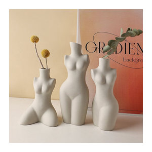 Minimalistische Keramikvase in Form einer menschlichen Skulptur, weiß, dekorative Kunstvase für Schnittblumen