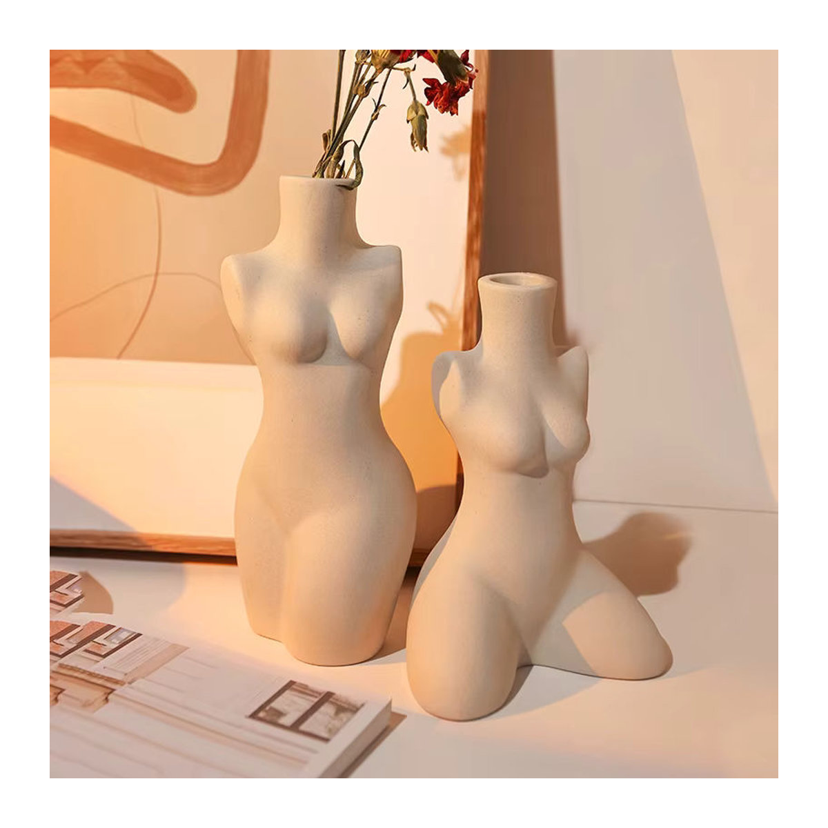Minimalistische Keramikvase in Form einer menschlichen Skulptur, weiß, dekorative Kunstvase für Schnittblumen - Bild 2