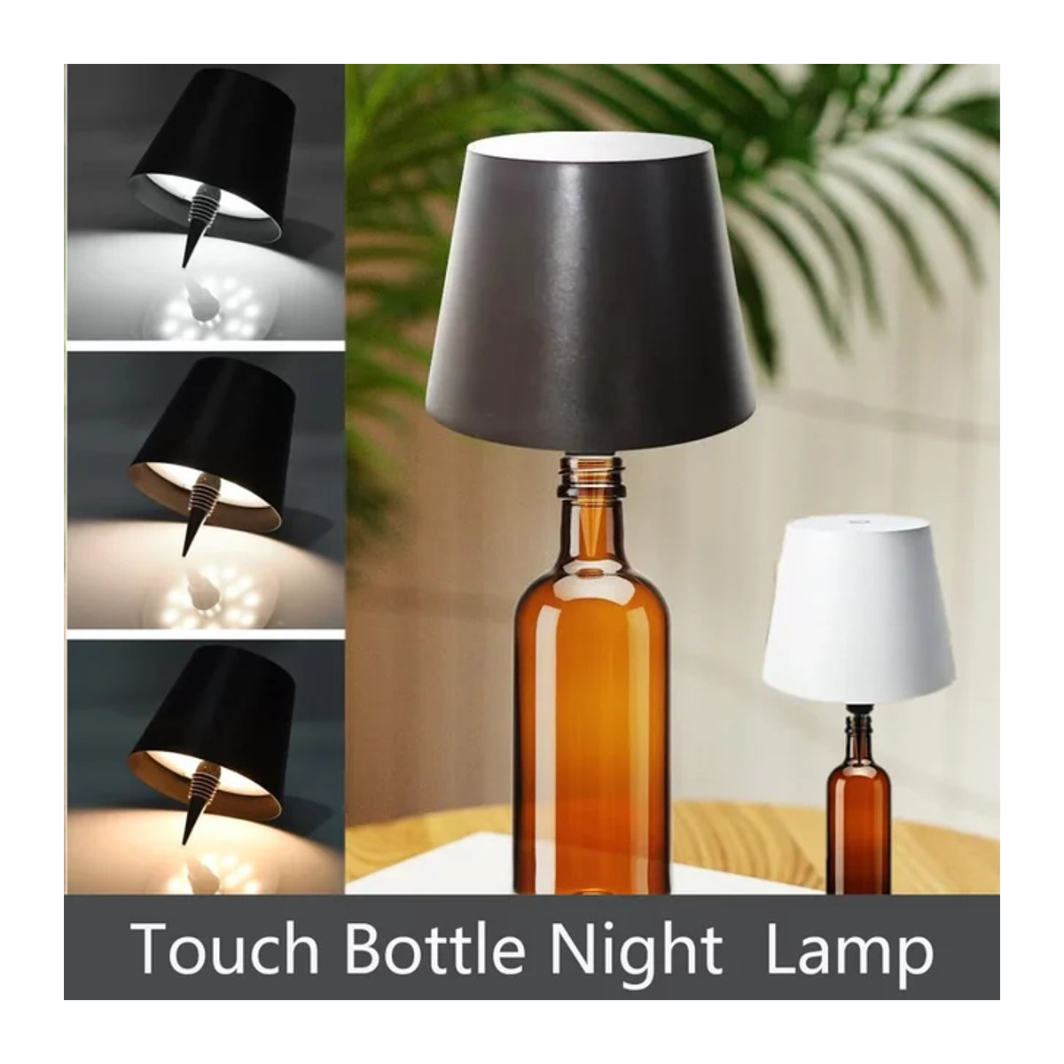 Minimalistische LED Drahtlose Weinflaschen Tischlampe aus Glas mit Touch-Funktion in Schwarz oder Weiß - Bild 1