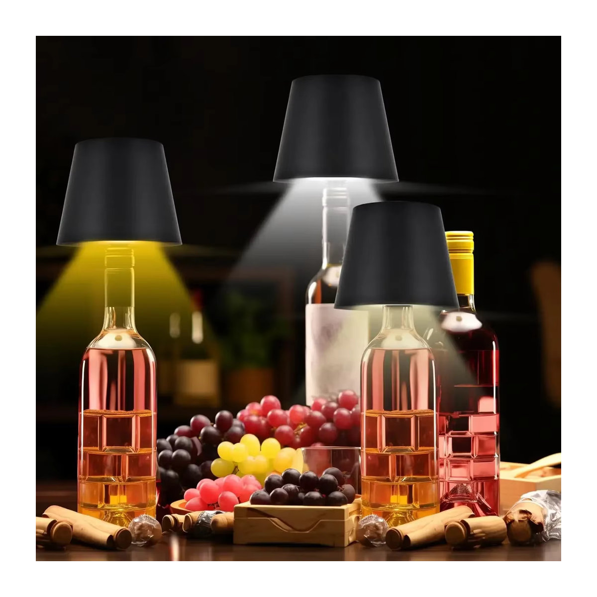 Minimalistische LED Drahtlose Weinflaschen Tischlampe aus Glas mit Touch-Funktion in Schwarz oder Weiß - Bild 3