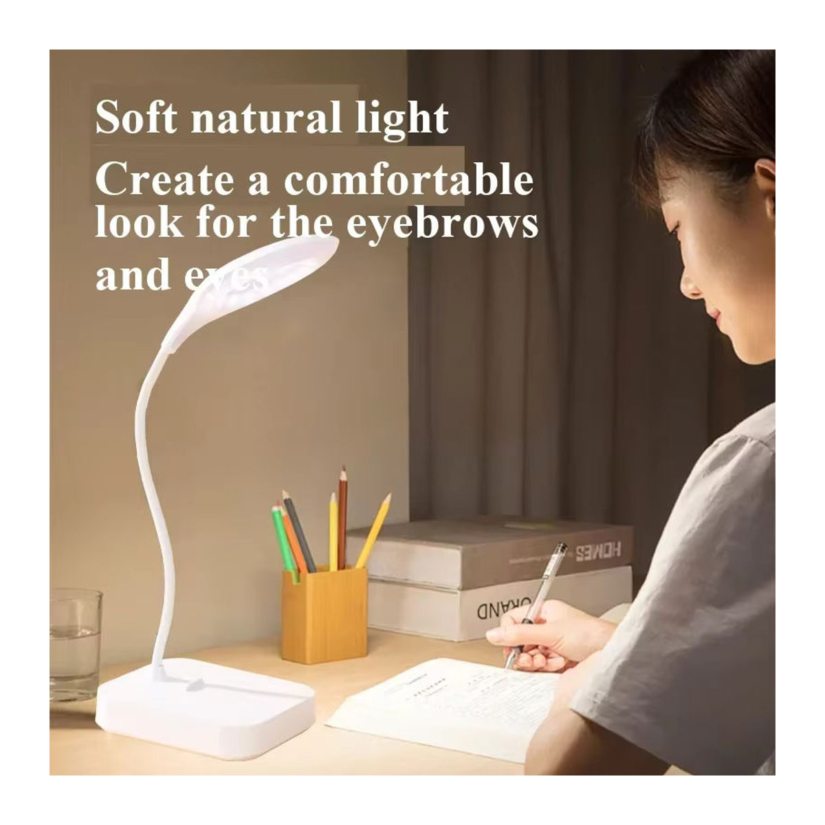 Minimalistische LED-Nachttischlampe in Weiß für Studium und Schlafzimmer mit integriertem Ladegerät - Bild 3