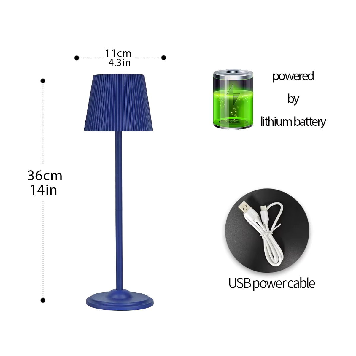 Minimalistische LED Tischlampe in Blau mit Touch-Funktion und USB-Ladeport, wiederaufladbar und kabellos - Bild 4