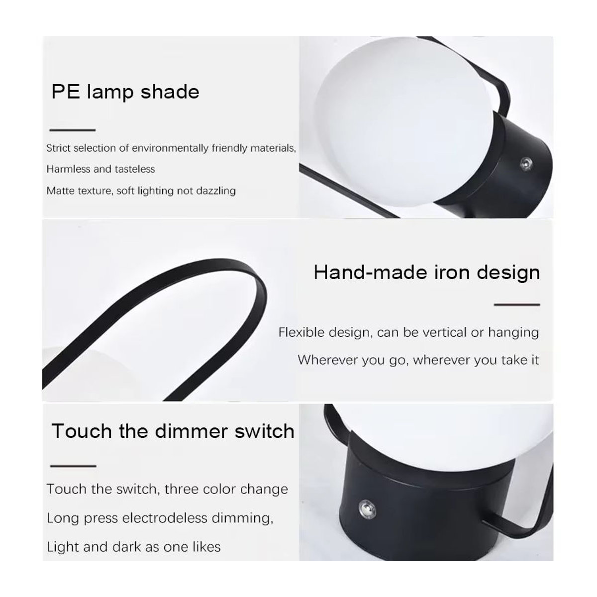 Minimalistische LED Tischlampe in Weiß im skandinavischen Design aus Metall für Wohnzimmer und Camping - Bild 3