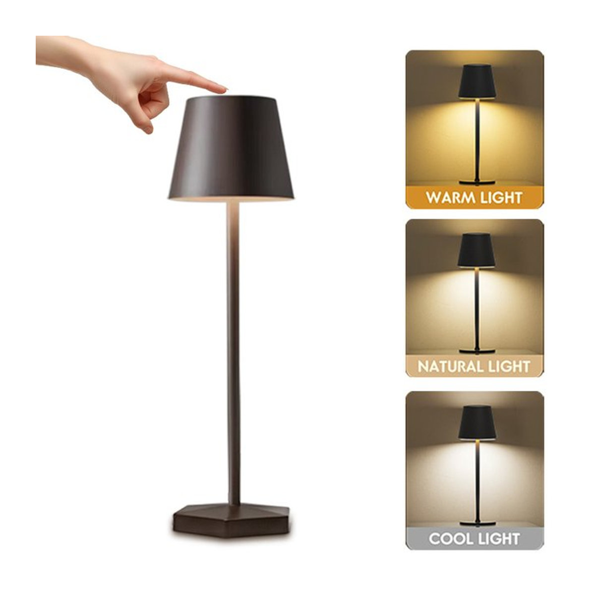 Minimalistische LED Tischlampe mit Touch-Sensor und Akku in Schwarz - Bild 1