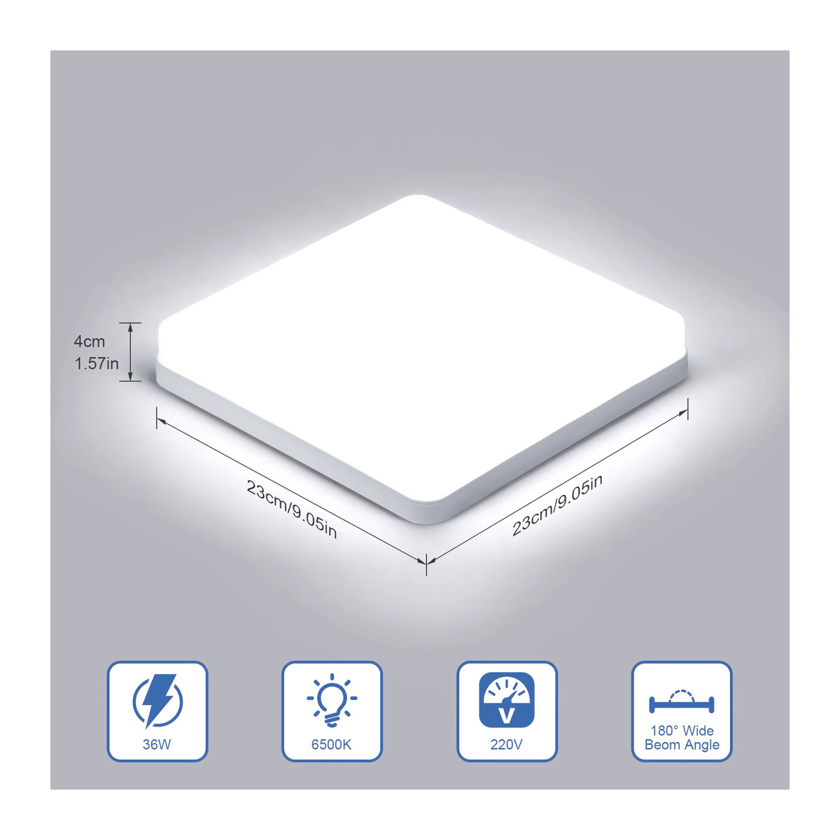 Minimalistische quadratische LED-Deckenleuchte in Weiß mit 36 W und kaltweißem Licht (6500 K) - Bild 2