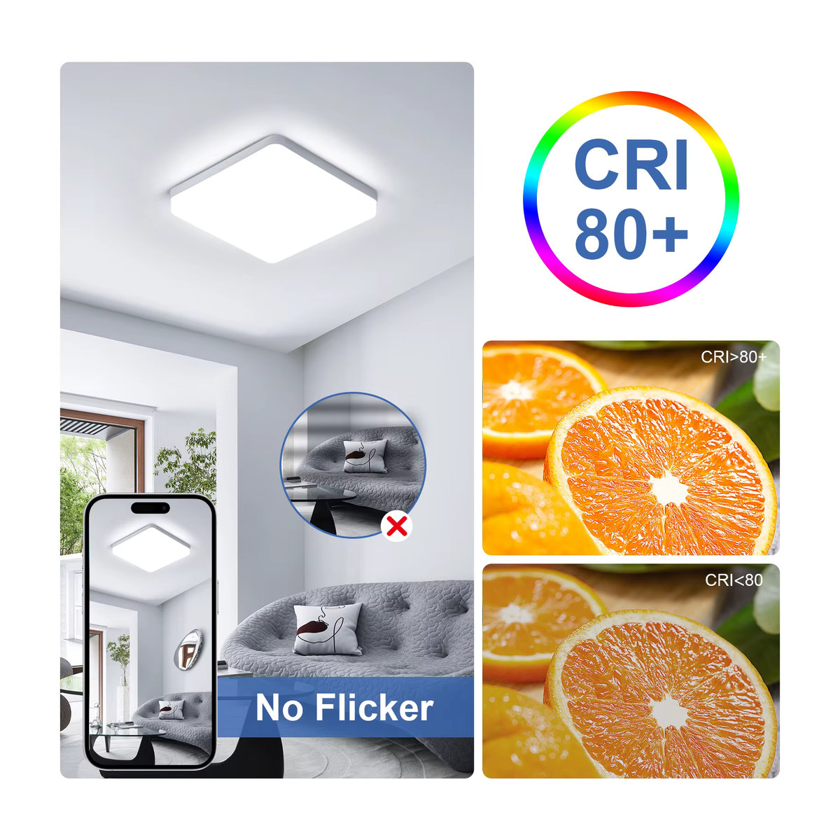 Minimalistische quadratische LED-Deckenleuchte in Weiß mit 36 W und kaltweißem Licht (6500 K) - Bild 3