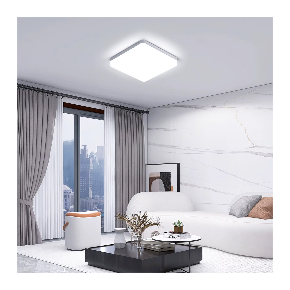 Minimalistische quadratische LED-Deckenleuchte in Weiß mit 36 W und kaltweißem Licht (6500 K) - Bild 4