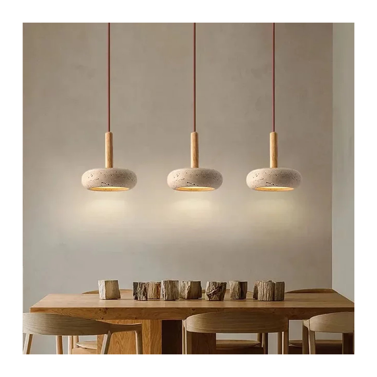 Minimalistische Wabi Sabi LED Pendelleuchte aus Stein in Gelb und Beige - Bild 1