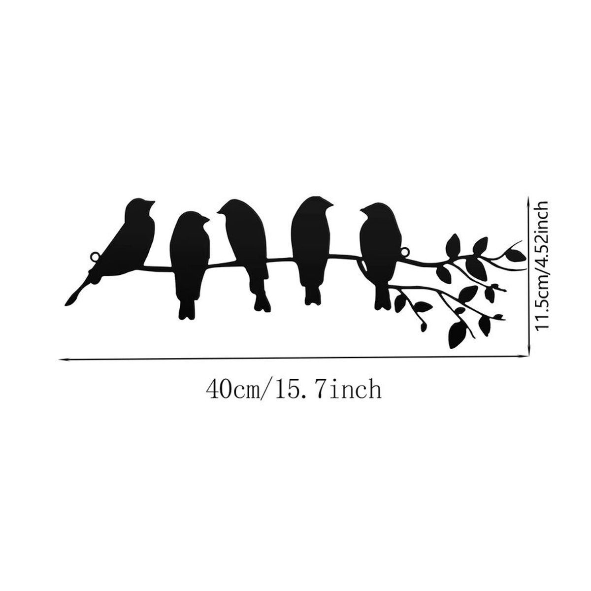Minimalistische Wanddekoration aus Metall mit Vogel-Silhouetten und Blättern in Schwarz - Bild 4