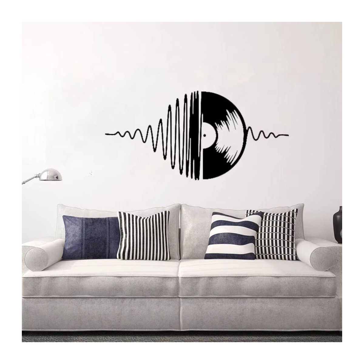 Minimalistische Wanddekoration mit Musiknoten und Vinyl-Plattenspieler-Motiv in Schwarz - Bild 1