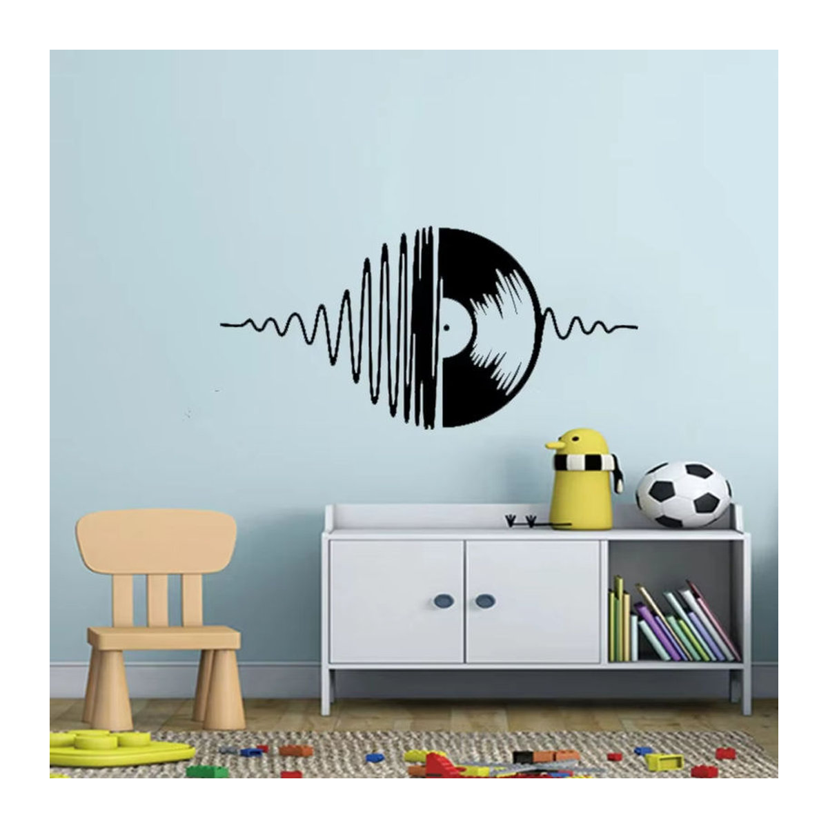 Minimalistische Wanddekoration mit Musiknoten und Vinyl-Plattenspieler-Motiv in Schwarz - Bild 3