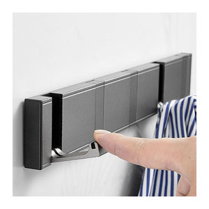 Minimalistische Wandgarderobe aus Kunststoff in Schwarz, faltbarer Wandhaken für Mantel und Hut