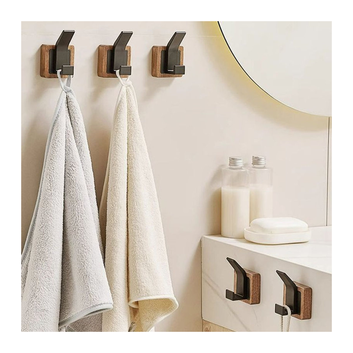 Minimalistische Wandgarderobe aus Walnussholz mit selbstklebenden Wandhaken für Flur und Schlafzimmer - Bild 1