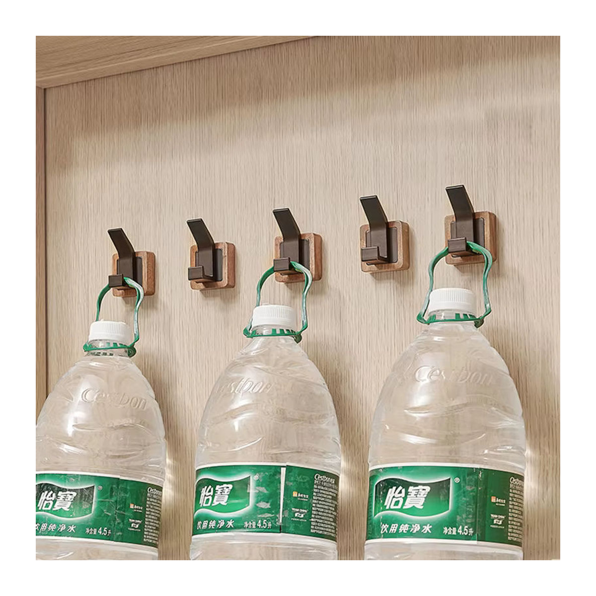 Minimalistische Wandgarderobe aus Walnussholz mit selbstklebenden Wandhaken für Flur und Schlafzimmer - Bild 3