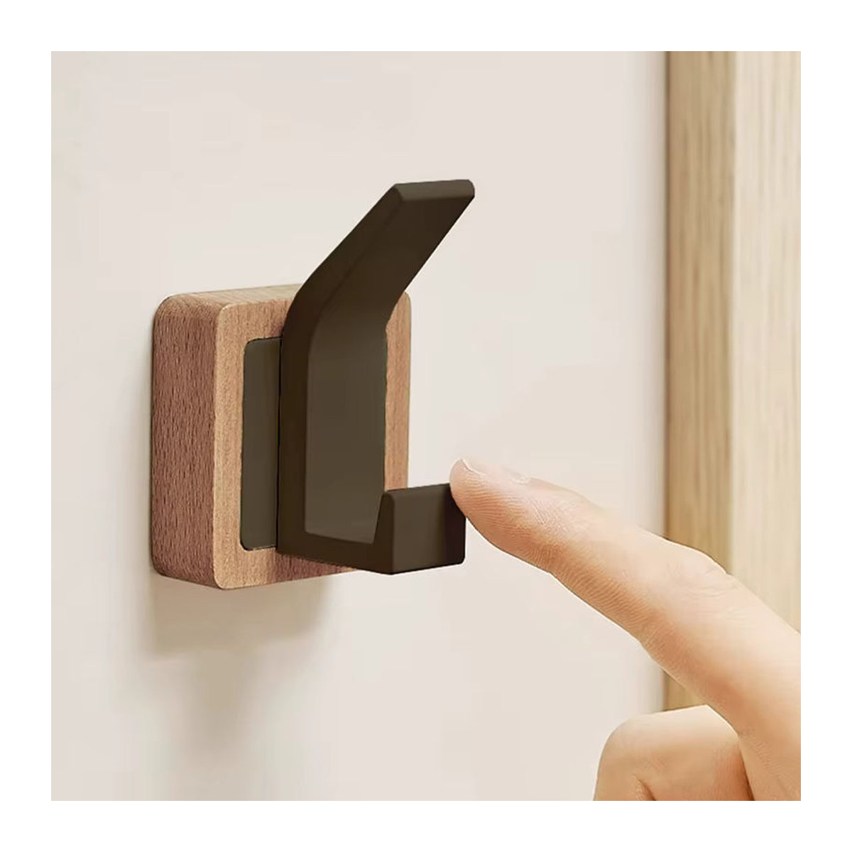 Minimalistische Wandgarderobe aus Walnussholz mit selbstklebenden Wandhaken für Flur und Schlafzimmer - Bild 6
