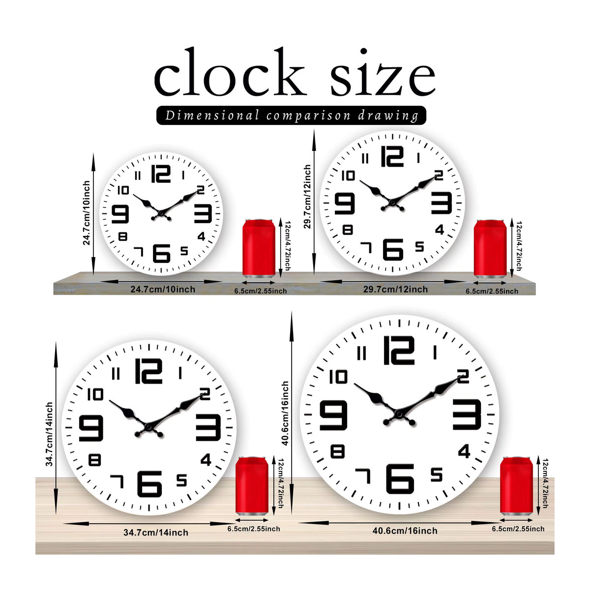Minimalistische Wanduhr aus Holz in Schwarz-Weiß mit unregelmäßigen Ziffern und geräuschlosem Analog-Uhrwerk - Bild 3