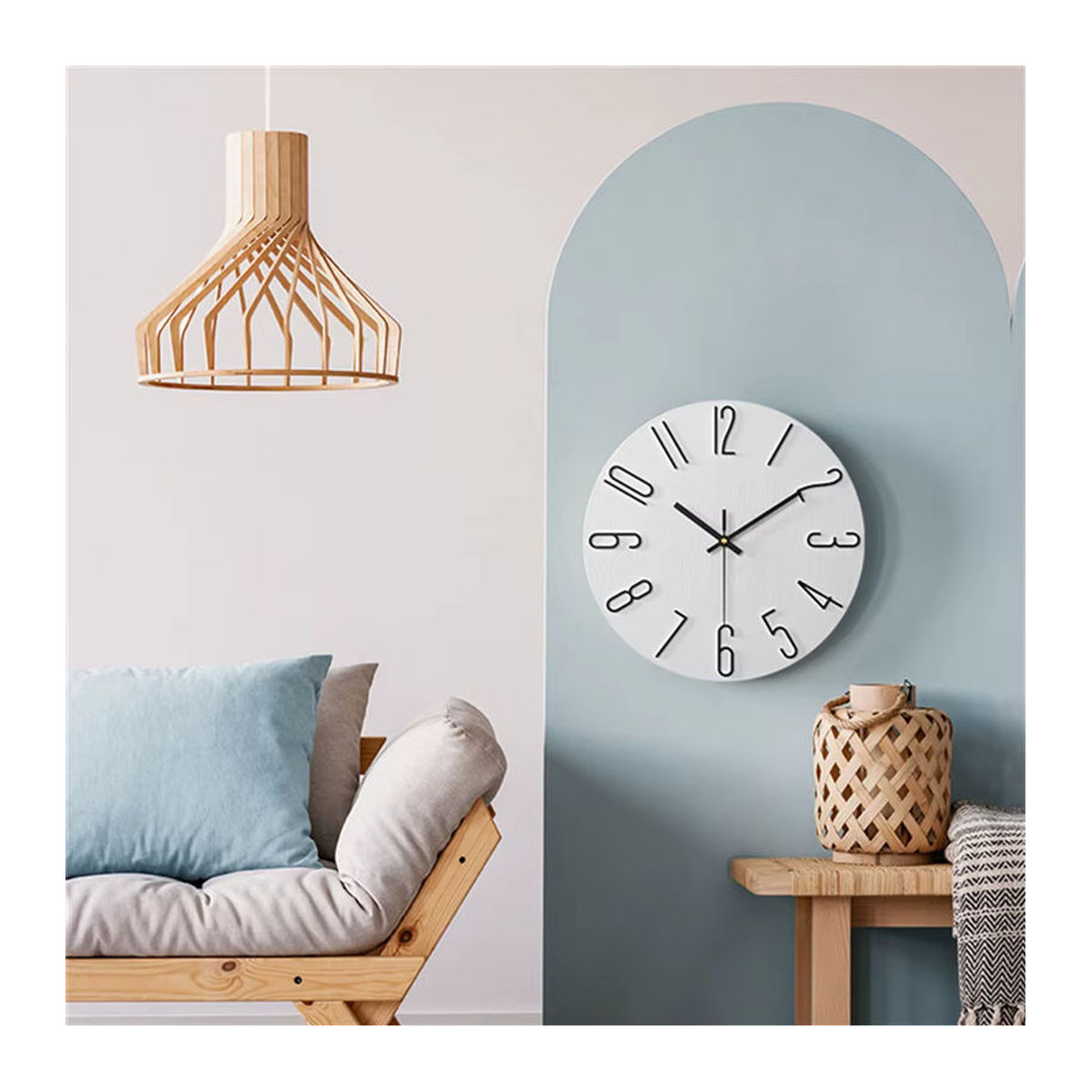Minimalistische Wanduhr im nordischen Stil aus Kunststoff, Beige und Gold, Transparent, Durchmesser: 30 cm - Bild 2