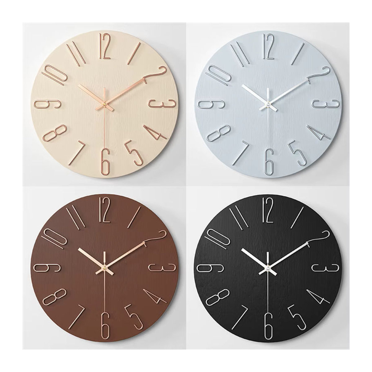 Minimalistische Wanduhr im nordischen Stil aus Kunststoff, Beige und Gold, Transparent, Durchmesser: 30 cm - Bild 3